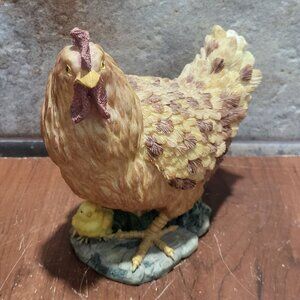 Hen Chick Figurine Resin Hand Painted